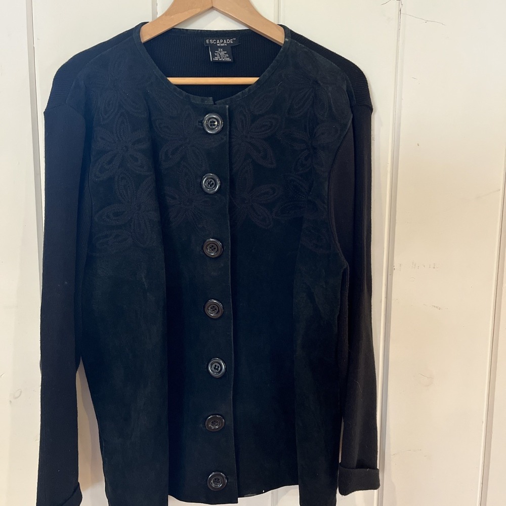 Vintage Escapade Suede/Knit Embroidered Women Size 2X Jacket,‎ Black